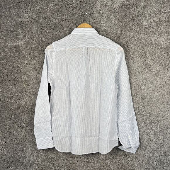 Untuckit Shirt Womens 4 White Stripe Button Up Long Sleeve Linen Blend Top - Picture 2 of 11